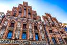 Copernicus House facade, Torun, Poland. Birthplace of Nicolaus Copernicus, discovered Solar System. Art Print